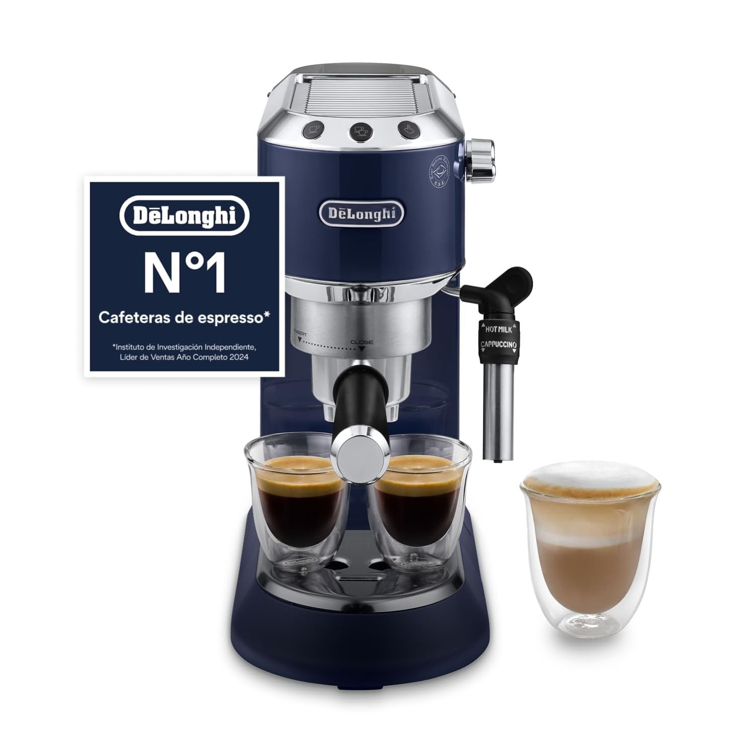 KaffiMax - Dedica Style - Perfetti kompakti Espresso-Maschine, manuälle Milchschäumer für Espresso und Cappuccino, Blau